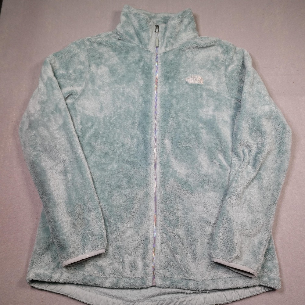 The North Face Fleece Jacket Womens XL Mint Green Full Zip High Pile Plush Logo
